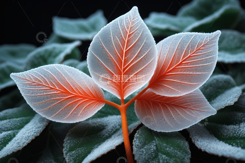 高清大图下载【趣麦麦图】微距特写橙色叶脉植物叶片