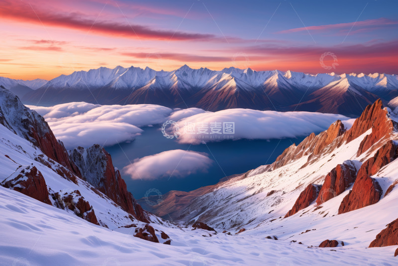 高清大图下载【趣麦麦图】雪山云海日出壮丽景观