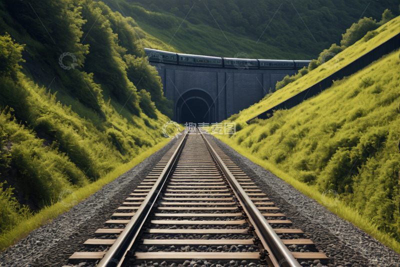 高清大图下载【趣麦麦图】火车驶出山间隧道场景