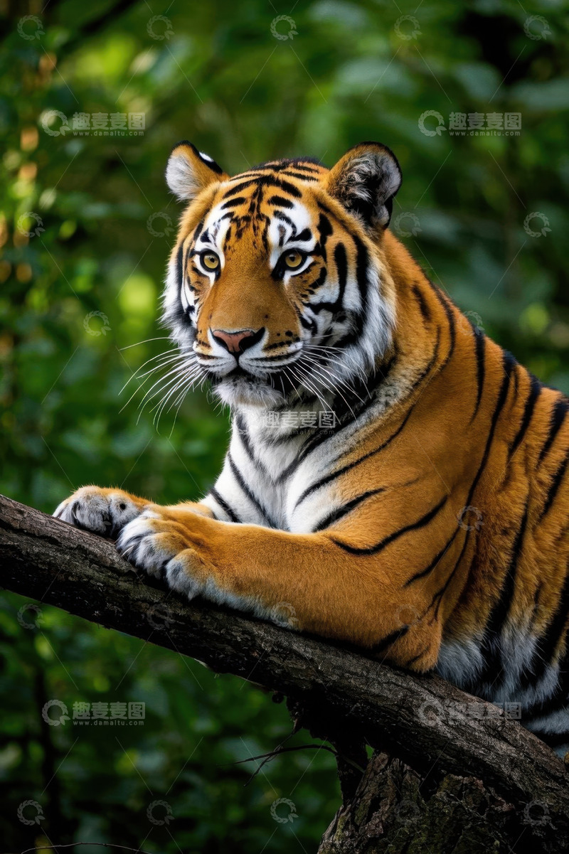 高清大图下载【趣麦麦图】树枝上休憩的老虎