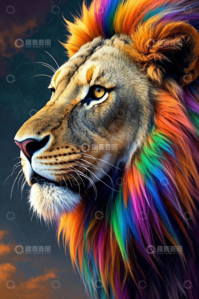 高清大图下载【趣麦麦图】彩色鬃毛狮子特写
