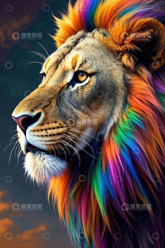 彩色鬃毛狮子特写