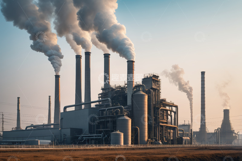 高清大图下载【趣麦麦图】工厂烟囱排放烟雾景象