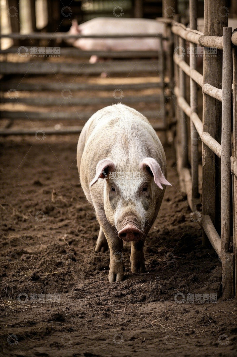 高清大图下载【趣麦麦图】猪圈里站立的肥猪