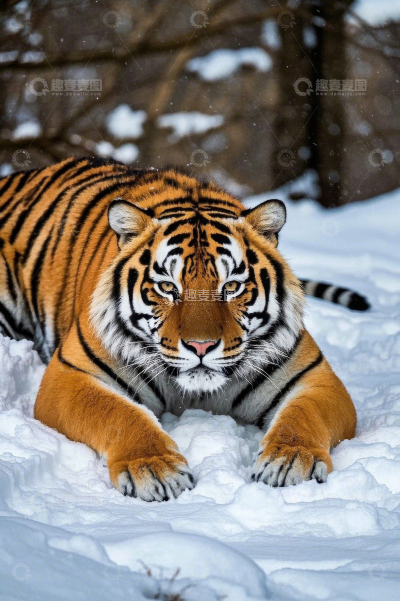 高清大图下载【趣麦麦图】雪地中的老虎特写
