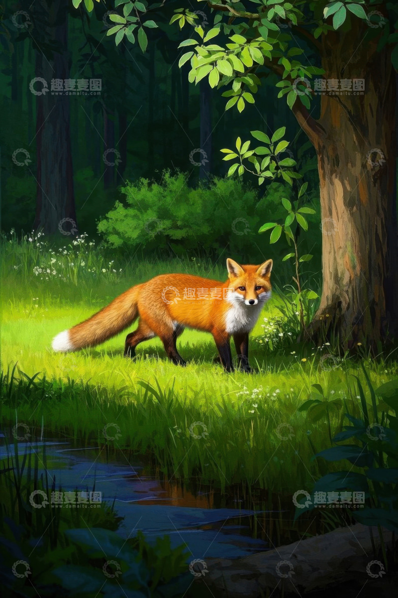 高清大图下载【趣麦麦图】森林中站立的红狐狸