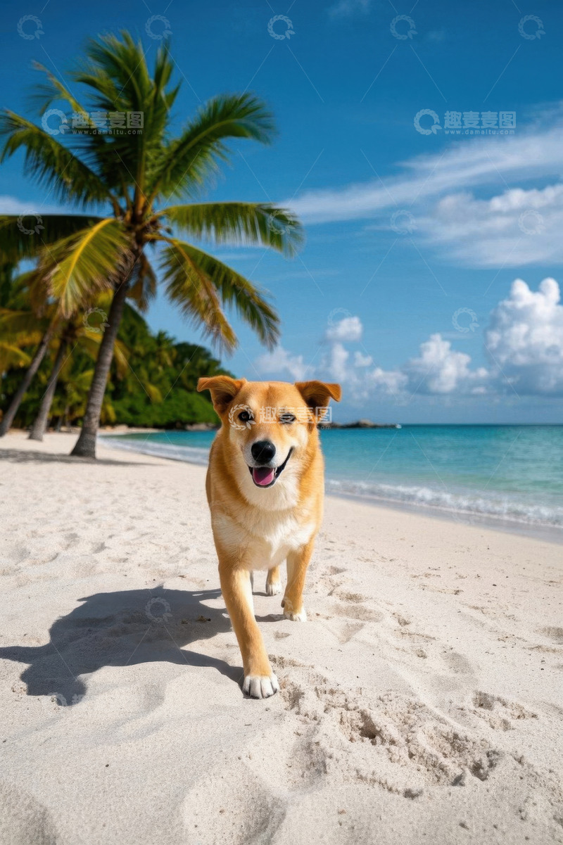 高清大图下载【趣麦麦图】沙滩上行走的狗