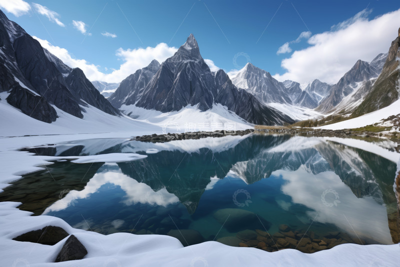 高清大图下载【趣麦麦图】雪山湖泊自然风光全景