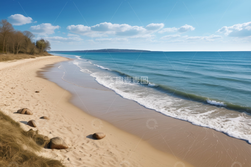 高清大图下载【趣麦麦图】晴朗天气下的海滩与海洋景观