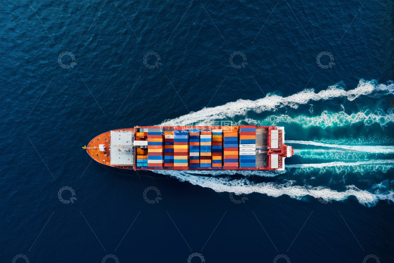 高清大图下载【趣麦麦图】海上集装箱货轮航拍画面
