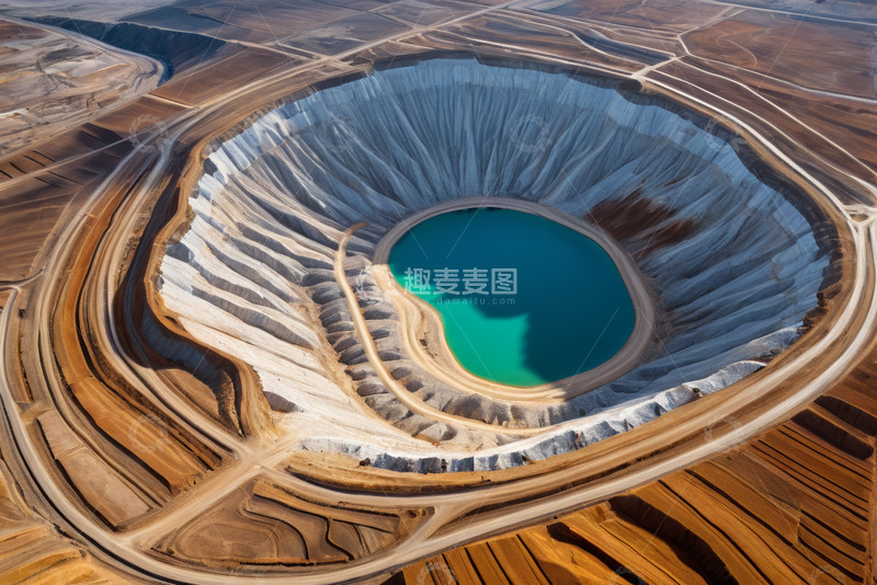 高清大图下载【趣麦麦图】俯瞰露天矿坑与矿坑湖景观
