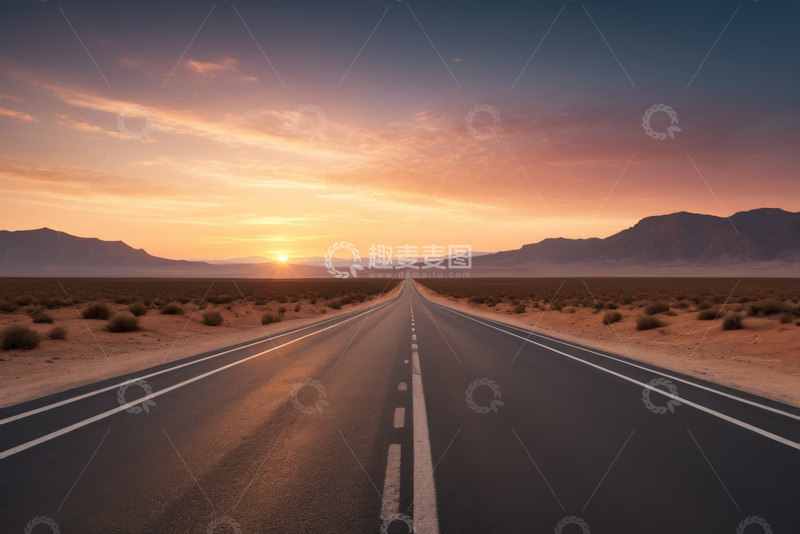 高清大图下载【趣麦麦图】沙漠公路日落风景