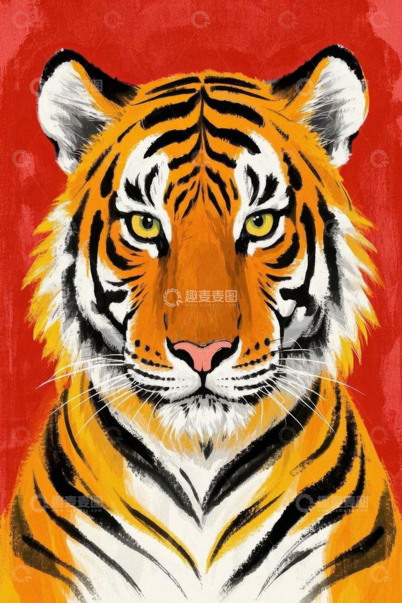 高清大图下载【趣麦麦图】红色背景老虎特写