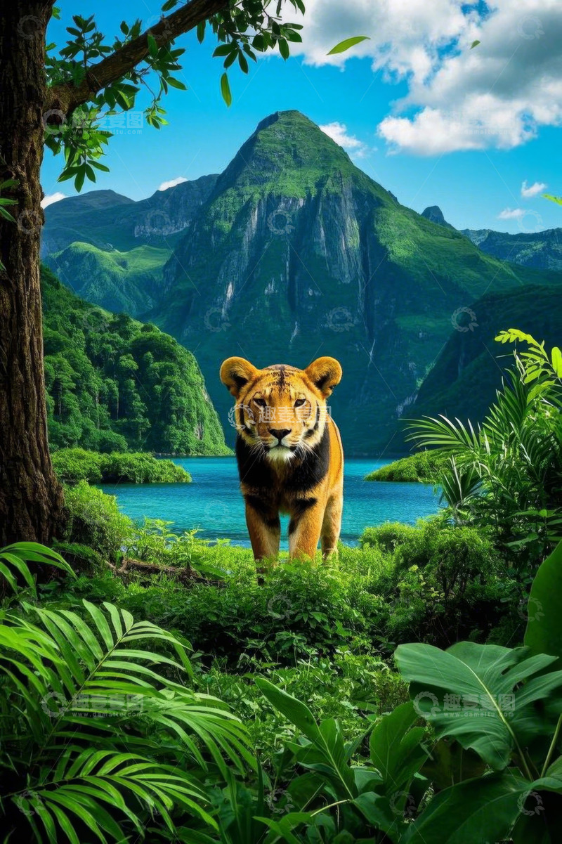 高清大图下载【趣麦麦图】山林间的老虎自然风光景象