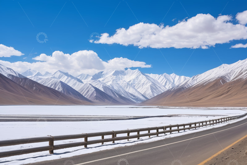 高清大图下载【趣麦麦图】雪山下的公路风景