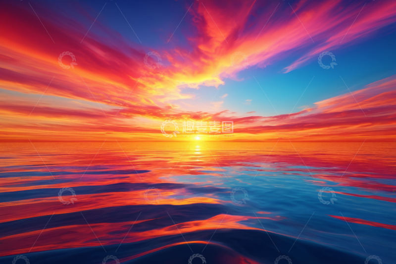 高清大图下载【趣麦麦图】海上日出绚烂天空景象