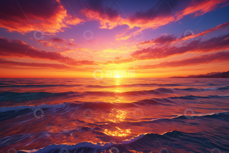 高清大图下载【趣麦麦图】海上日落绚丽景观