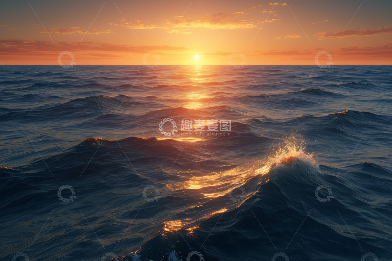 高清大图下载【趣麦麦图】海上日落时分的波涛景象