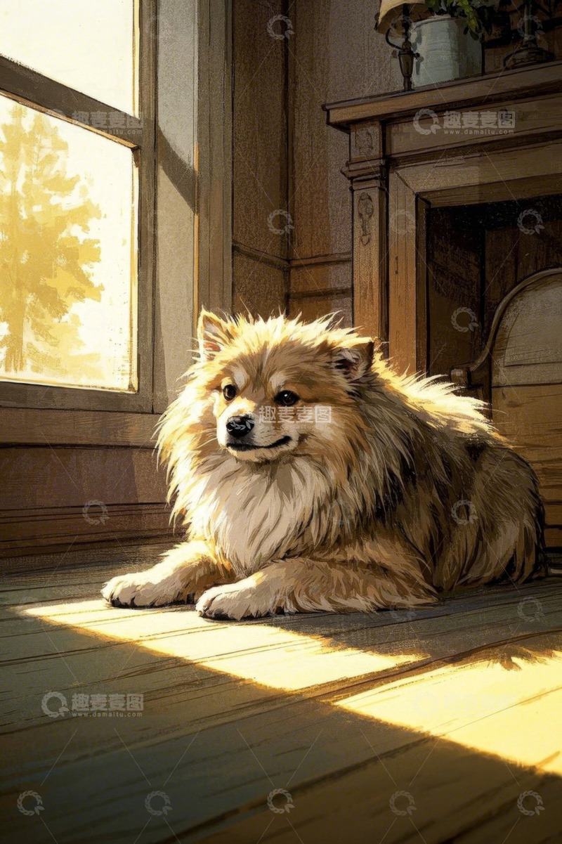 高清大图下载【趣麦麦图】室内阳光中的趴卧小狗