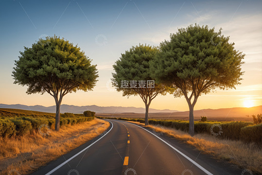 乡村公路夕阳自然风光