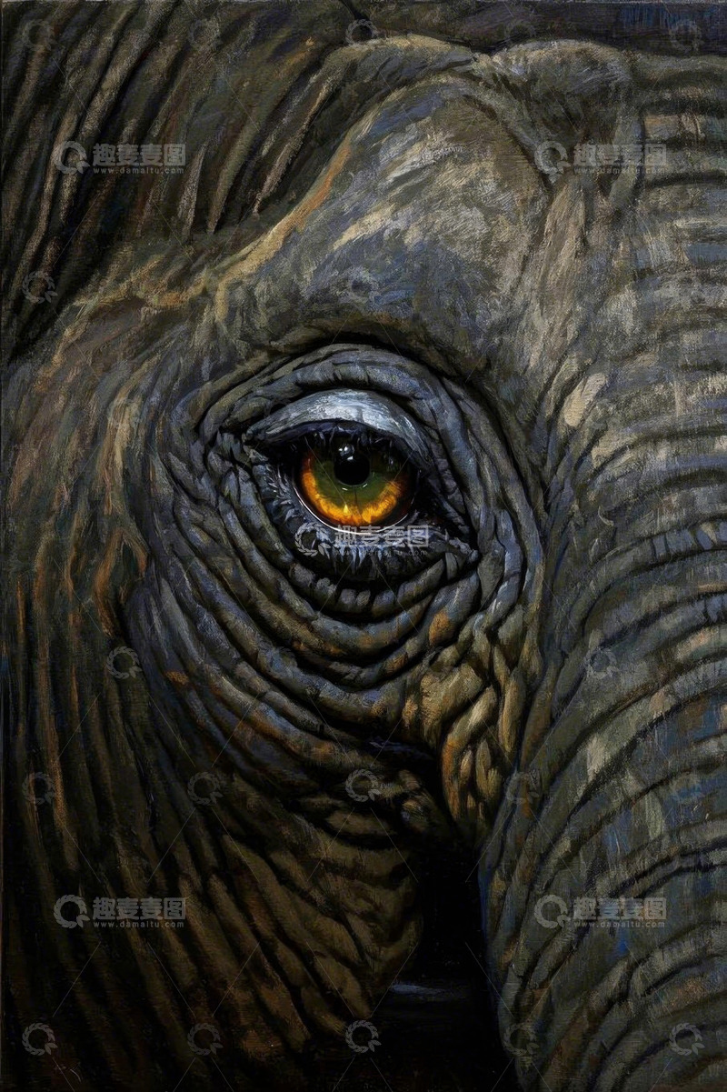 高清大图下载【趣麦麦图】大象眼部特写油画素材