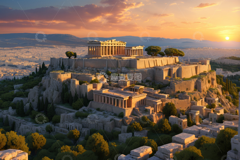 高清大图下载【趣麦麦图】雅典卫城黄昏全景