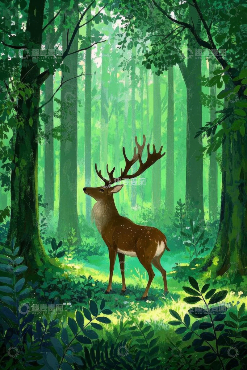 高清大图下载【趣麦麦图】森林中站立的鹿