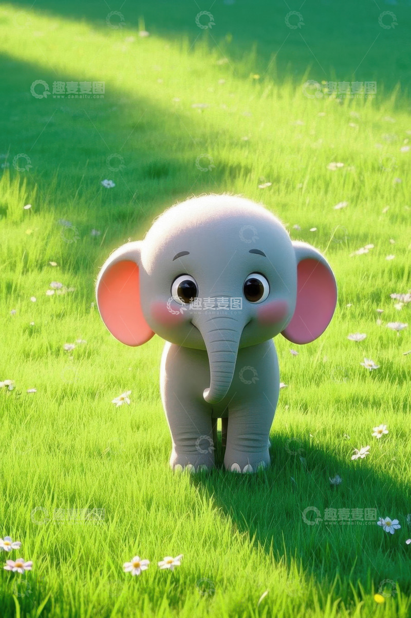 高清大图下载【趣麦麦图】草地上的卡通小象