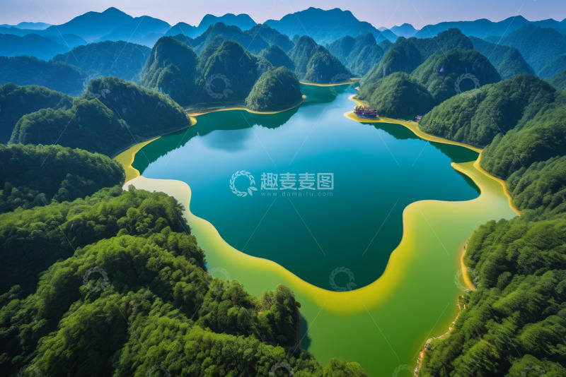 高清大图下载【趣麦麦图】青山环绕的湖泊自然风光