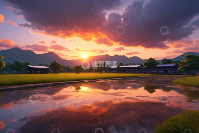 高清大图下载【趣麦麦图】田野日落乡村景象