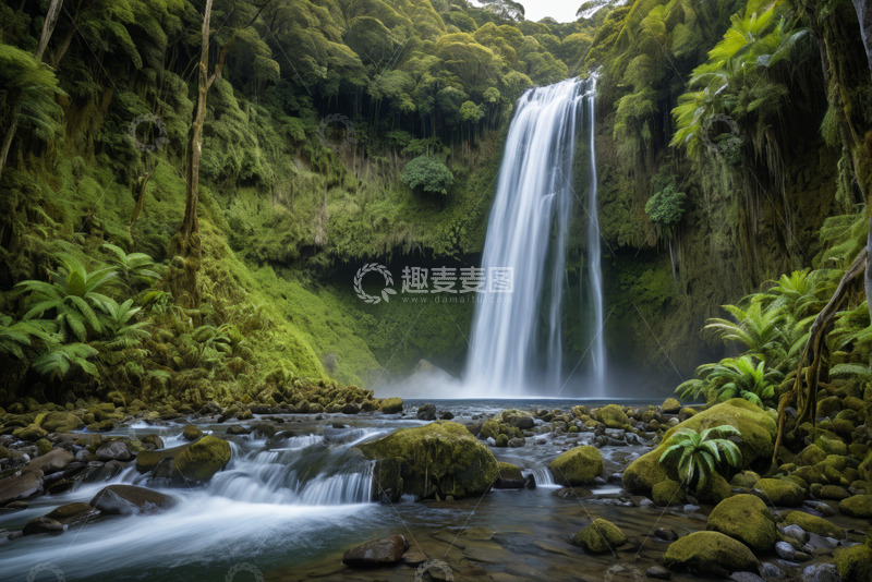 高清大图下载【趣麦麦图】森林中的瀑布自然景观