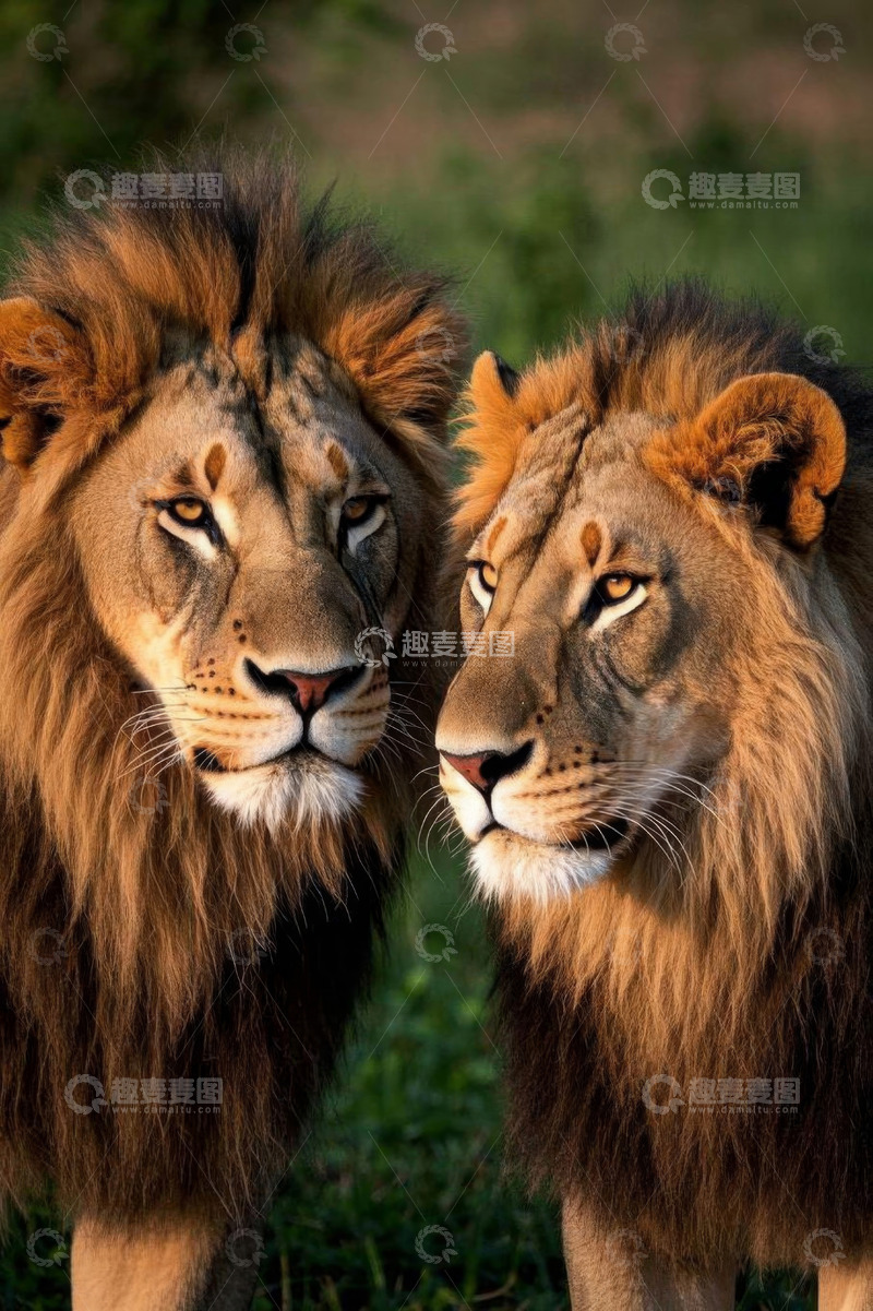 高清大图下载【趣麦麦图】双雄狮对视画面