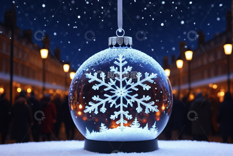 高清大图下载【趣麦麦图】户外圣诞装饰球夜景