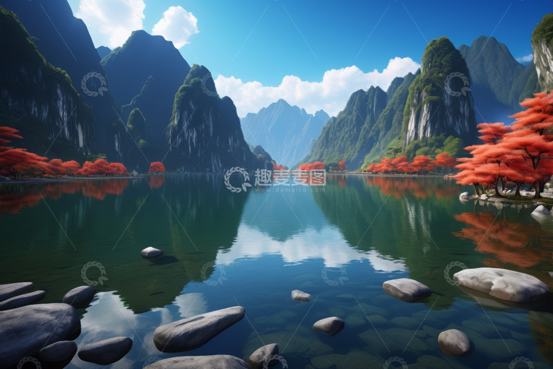 高清大图下载【趣麦麦图】山水相依的自然风光