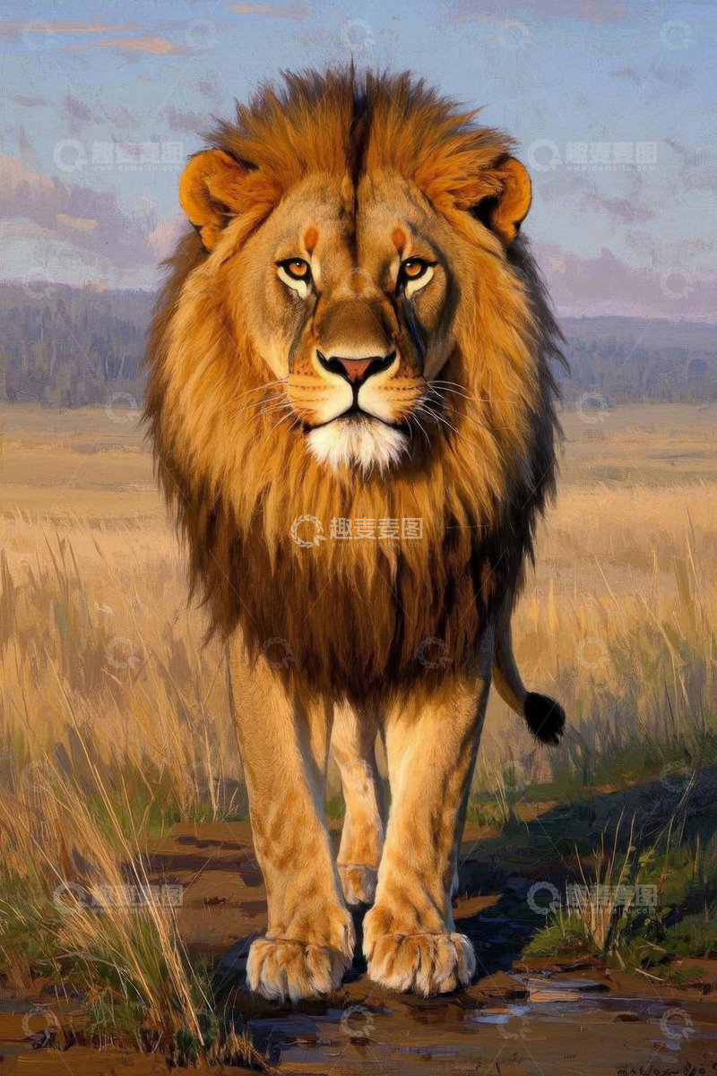 高清大图下载【趣麦麦图】草原上行走的雄狮