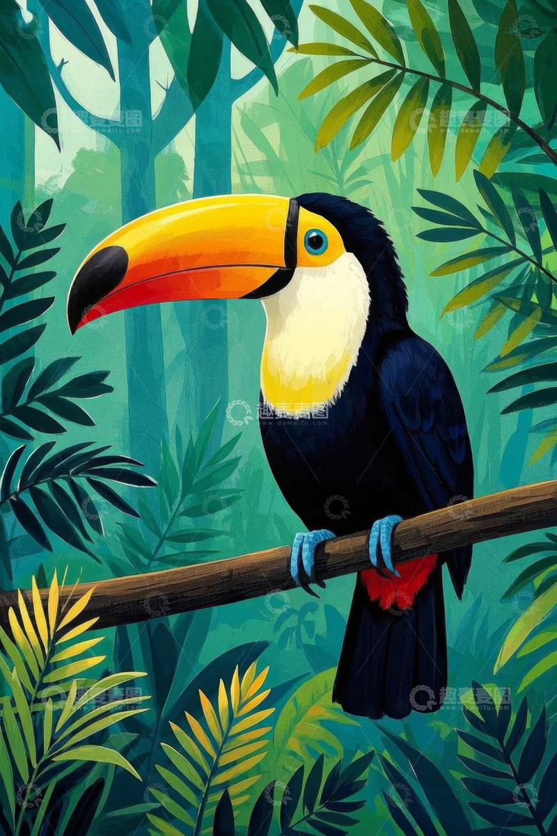 高清大图下载【趣麦麦图】丛林中栖息的巨嘴鸟