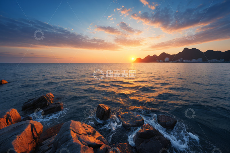高清大图下载【趣麦麦图】海边日落全景