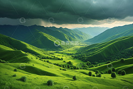 绿色山丘自然风光全景