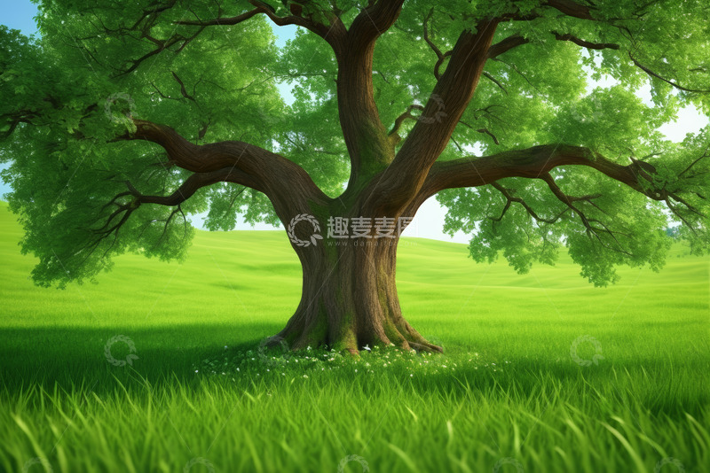 高清大图下载【趣麦麦图】原野上的茂盛大树