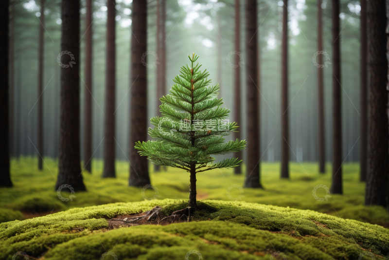 高清大图下载【趣麦麦图】森林中一棵小松树特写