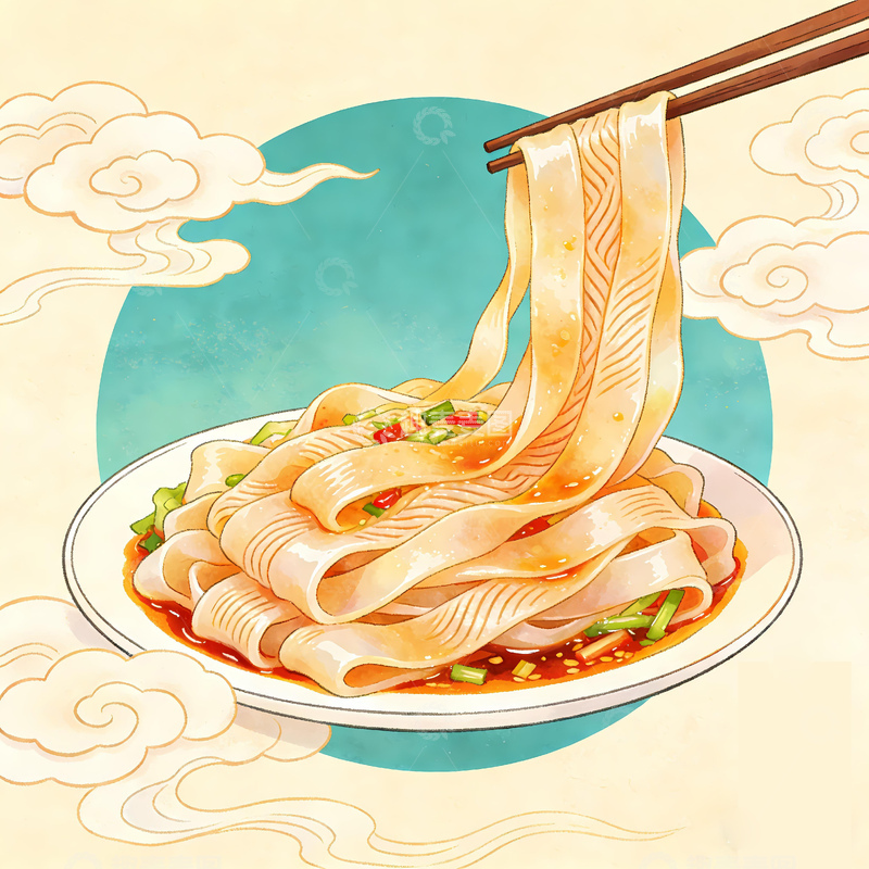 高清大图下载【趣麦麦图】一碗陕西凉皮插画