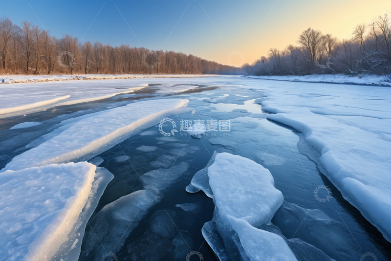 高清大图下载【趣麦麦图】冬季河流浮冰景观