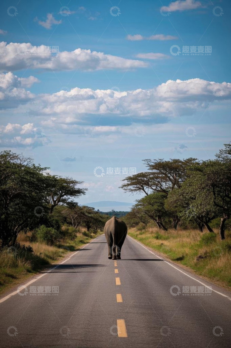 高清大图下载【趣麦麦图】非洲公路上行走的大象