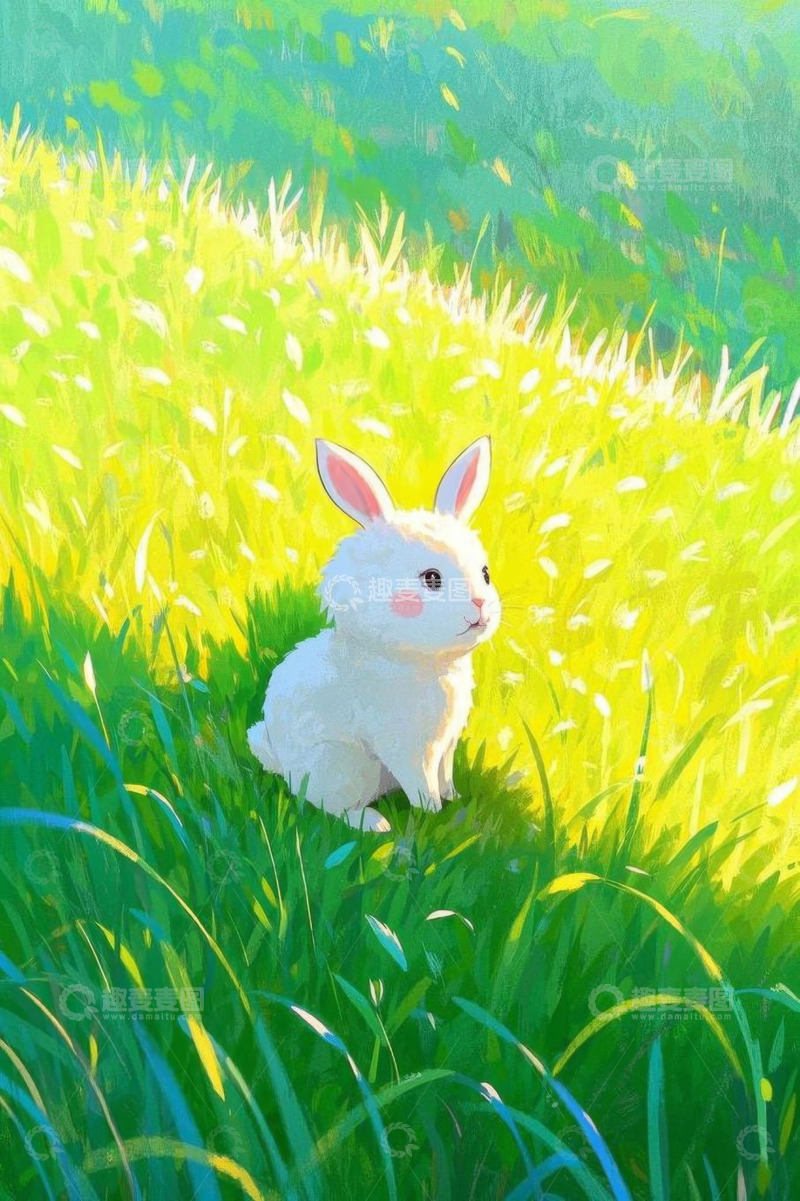 高清大图下载【趣麦麦图】草地上的白兔