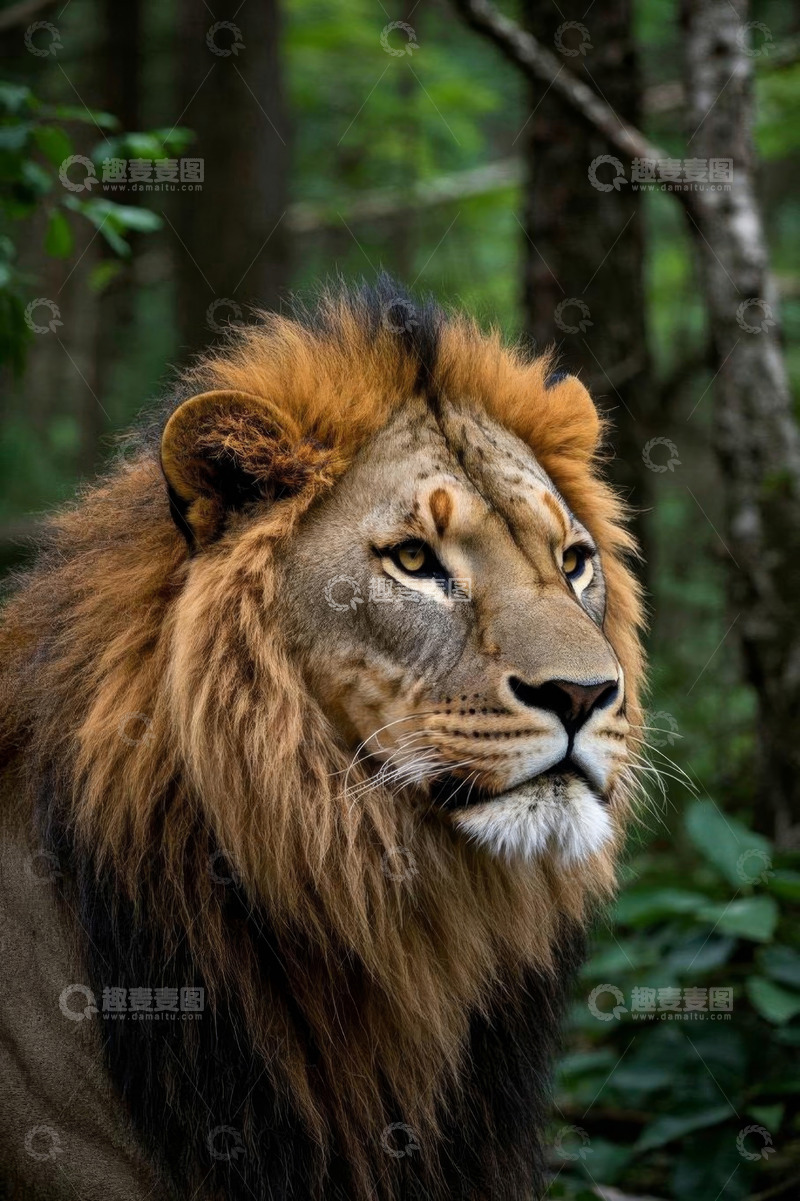 高清大图下载【趣麦麦图】森林中的雄狮特写