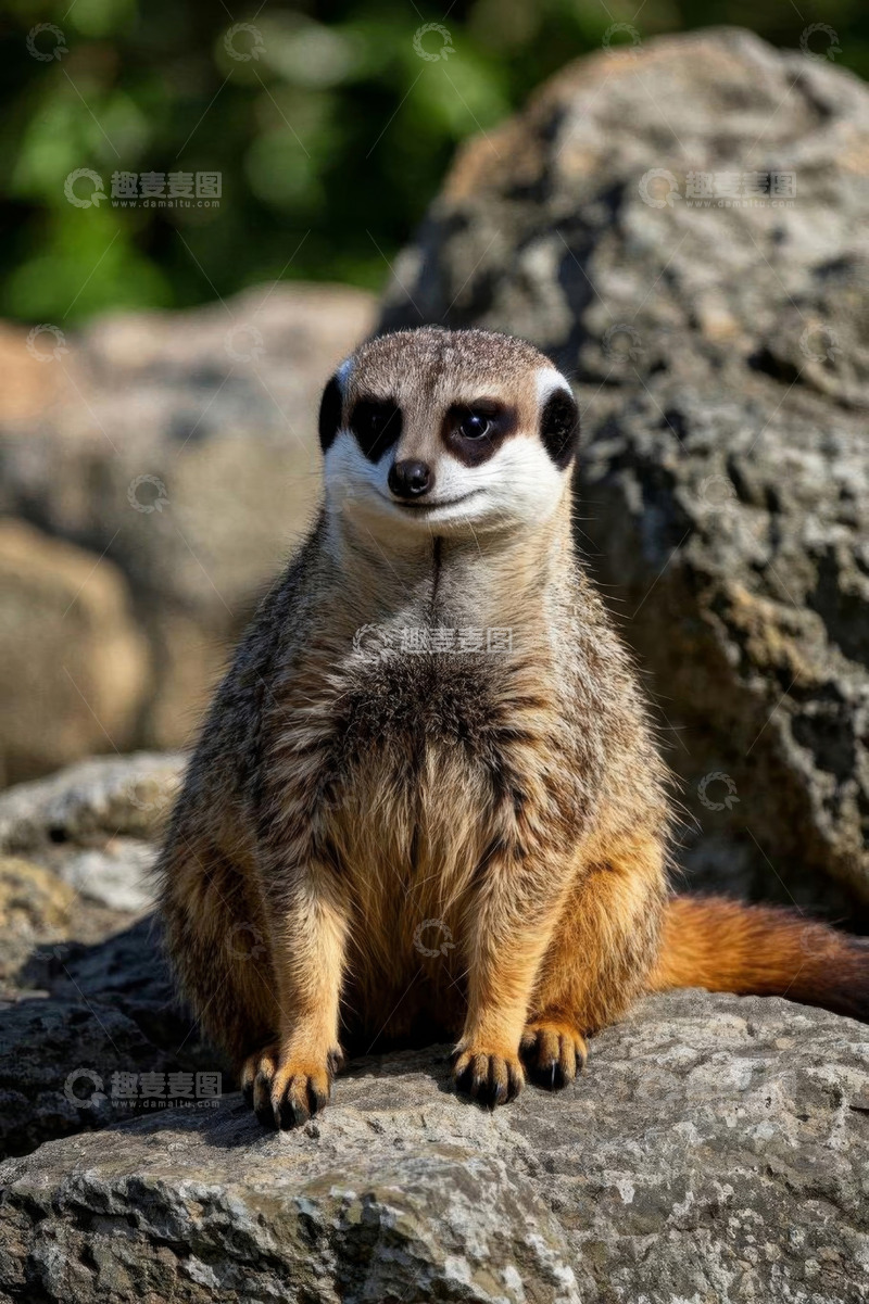 高清大图下载【趣麦麦图】岩石上坐立的猫鼬特写