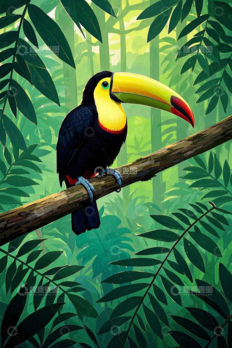 高清大图下载【趣麦麦图】树枝上的巨嘴鸟