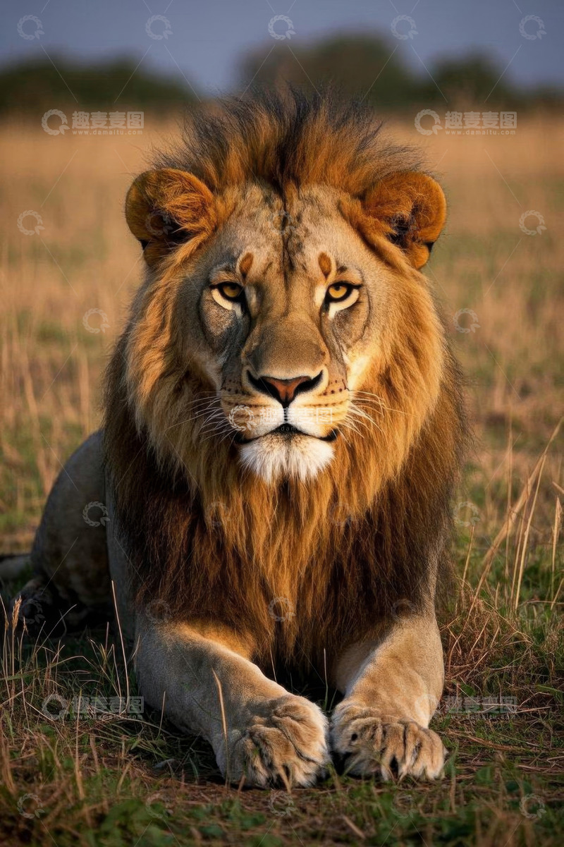高清大图下载【趣麦麦图】草原上休憩的雄狮