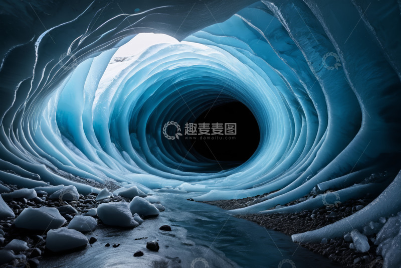高清大图下载【趣麦麦图】蓝色冰川洞穴内部景象