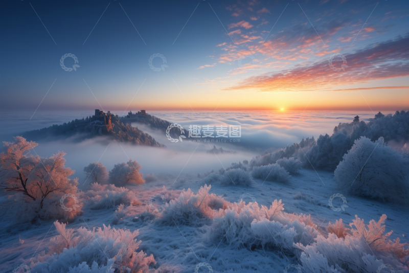 高清大图下载【趣麦麦图】雪后山林日出云海景观